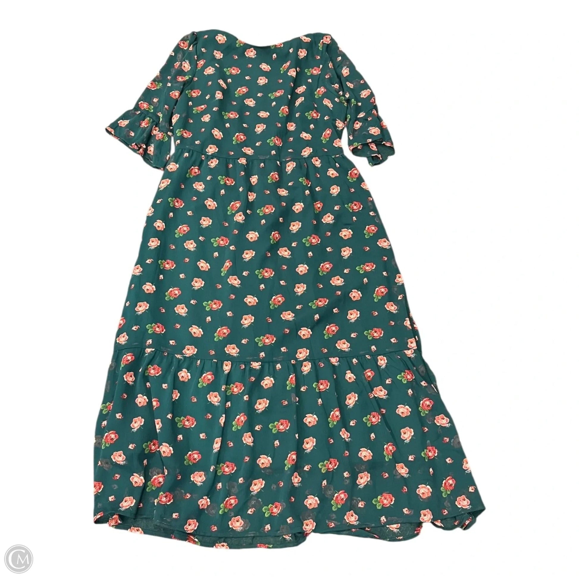 loft green floral dress Green Floral Long Sleeve Midi Dress