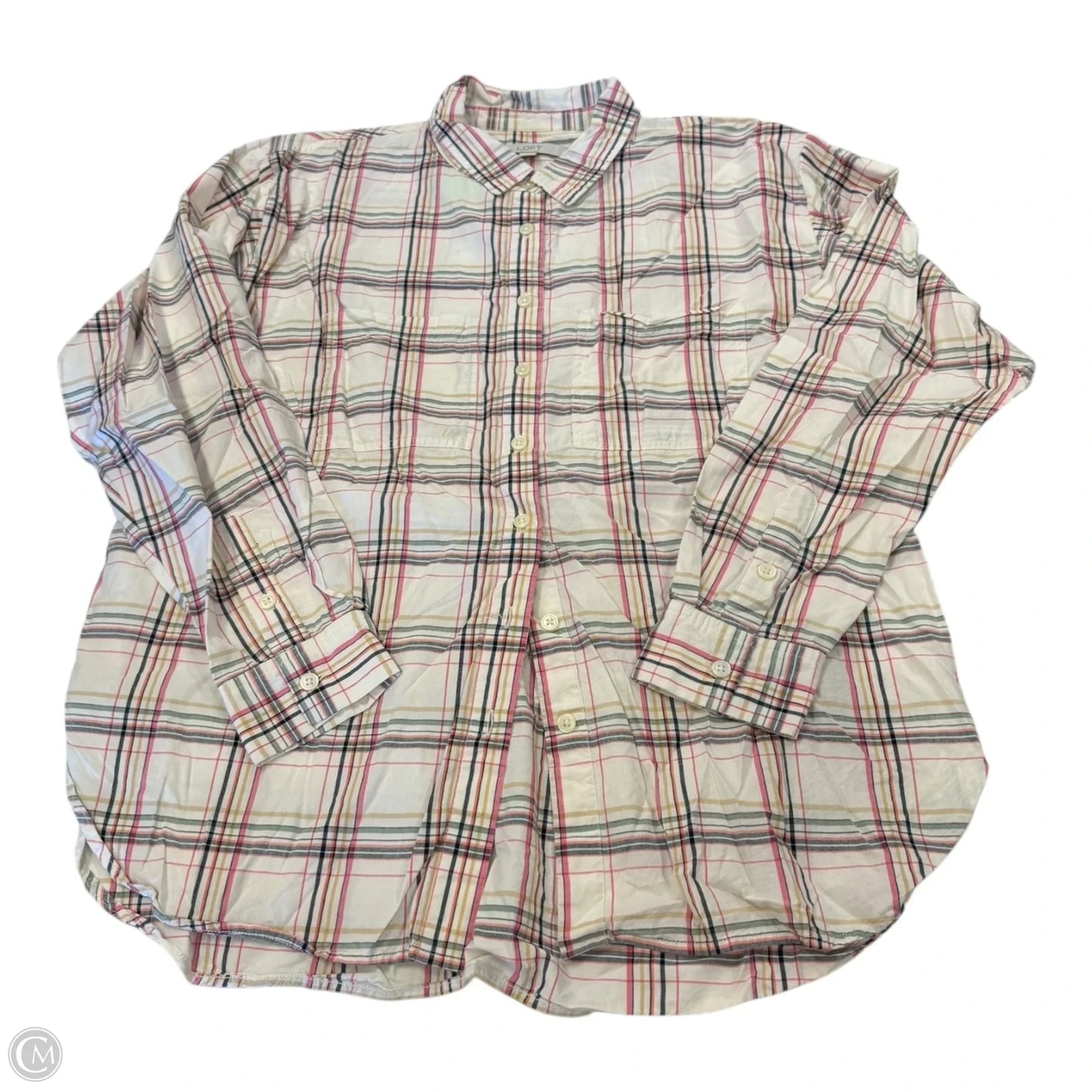 Top Long Sleeve By Loft In Plaid Pattern, Size: L