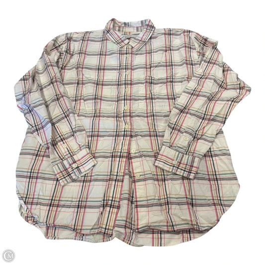 Top Long Sleeve By Loft In Plaid Pattern, Size: L