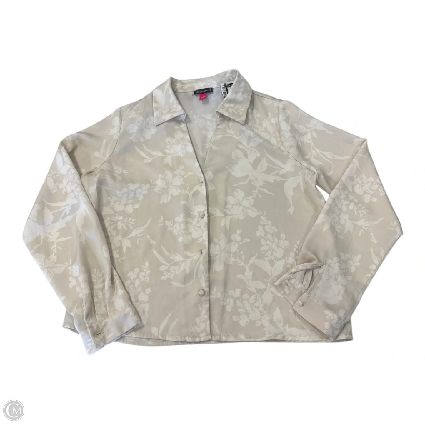 Top Long Sleeve By Vince Camuto In Tan & White, Size: S