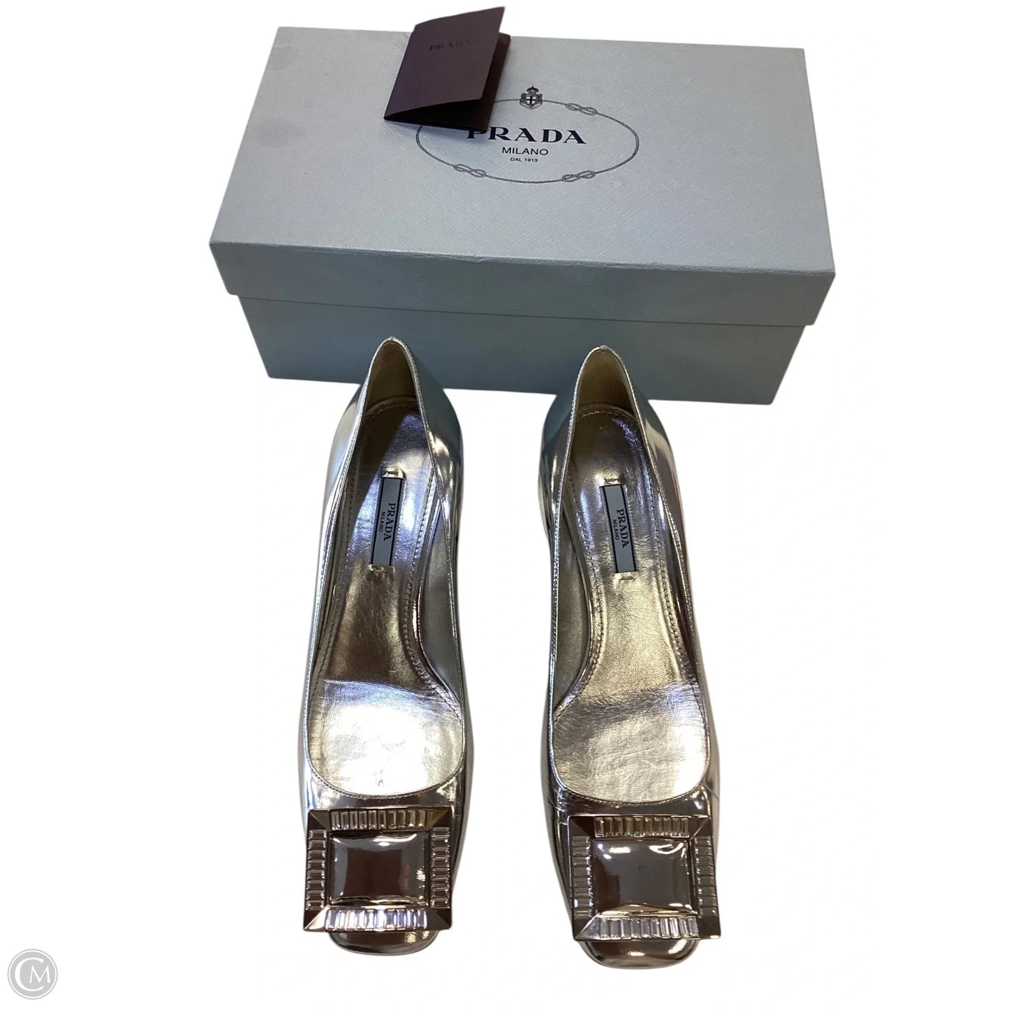 Shoes Luxury Designer By Prada In Silver, Size: 10