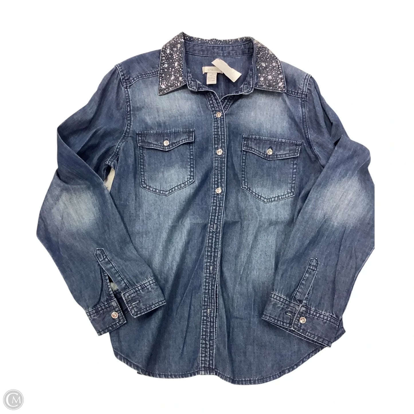 Jacket Denim By Chicos In Blue, Size: 1 (medium)