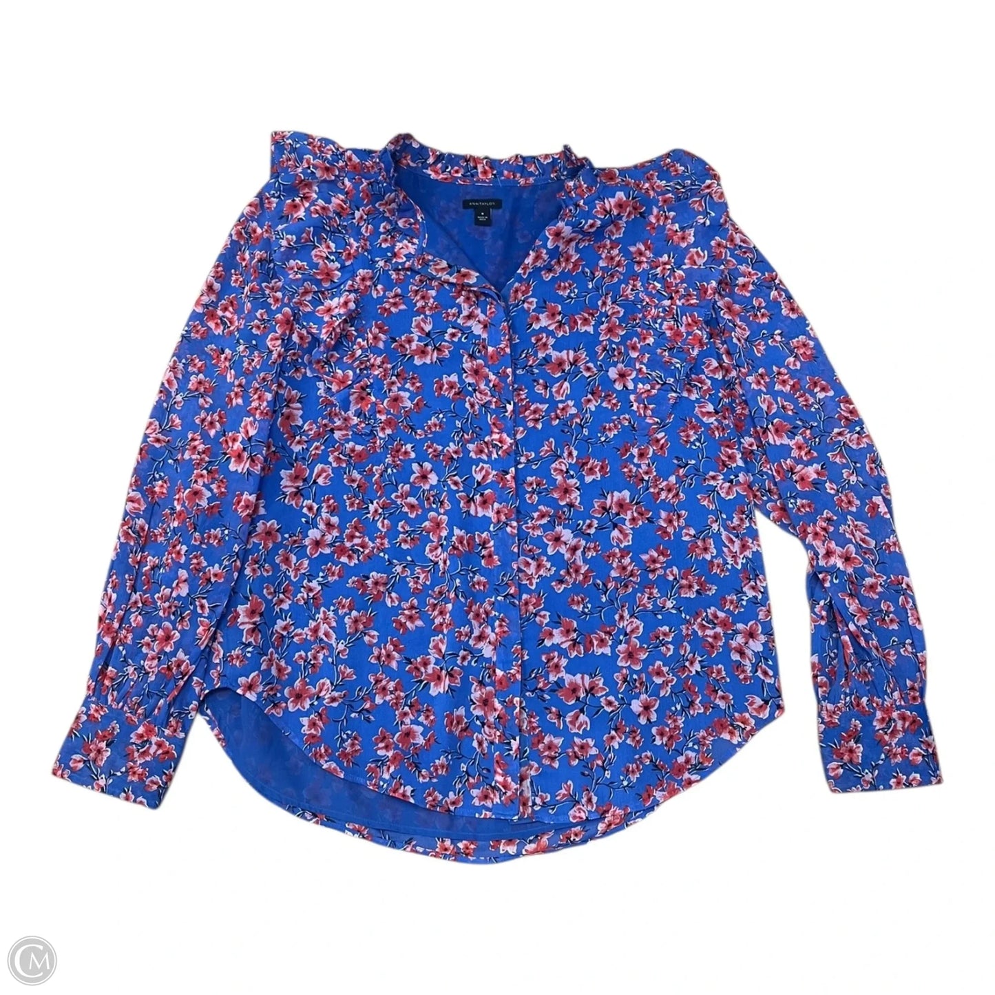Top Long Sleeve By Ann Taylor In Blue & Red, Size: M