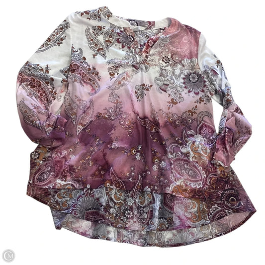 Top Long Sleeve By Croft And Barrow In Pink & White, Size: S