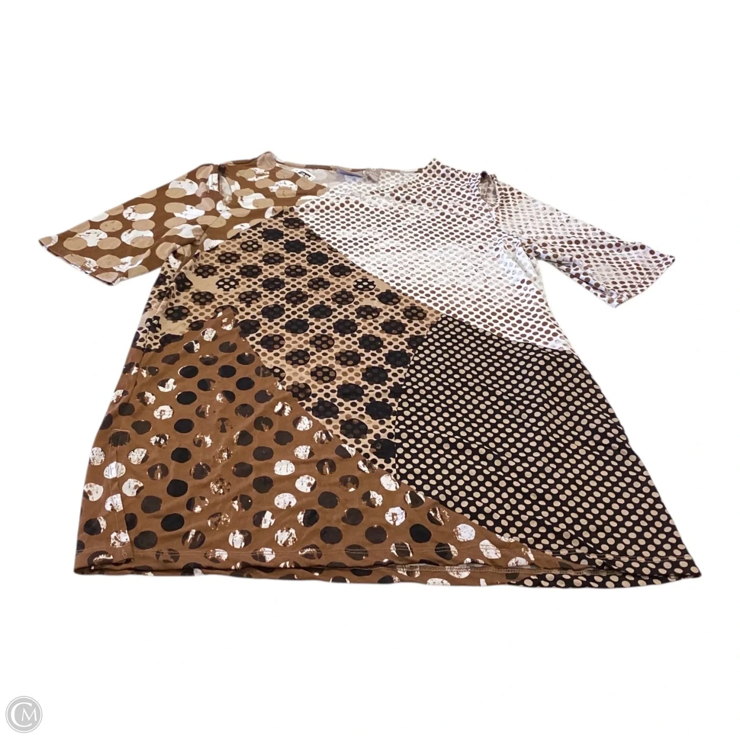 Top Short Sleeve By Chicos In Brown & White, Size: S