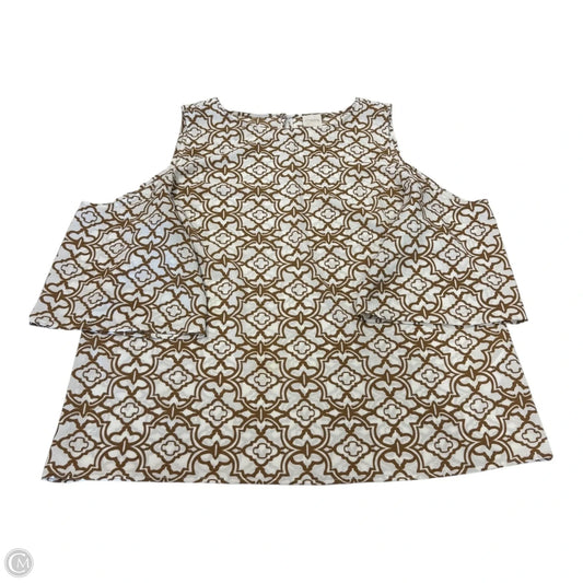 Top Short Sleeve By Chicos In Tan & White, Size: Xl