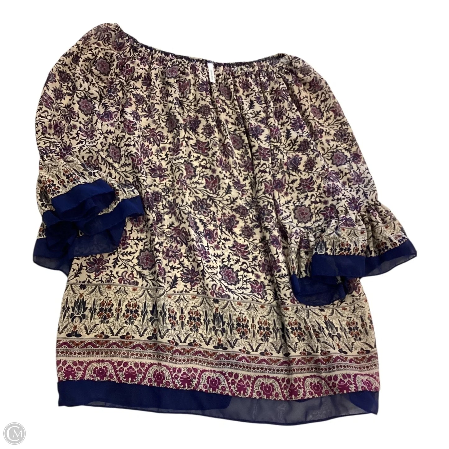Top 3/4 Sleeve By Clothes Mentor In Purple & Tan, Size: M