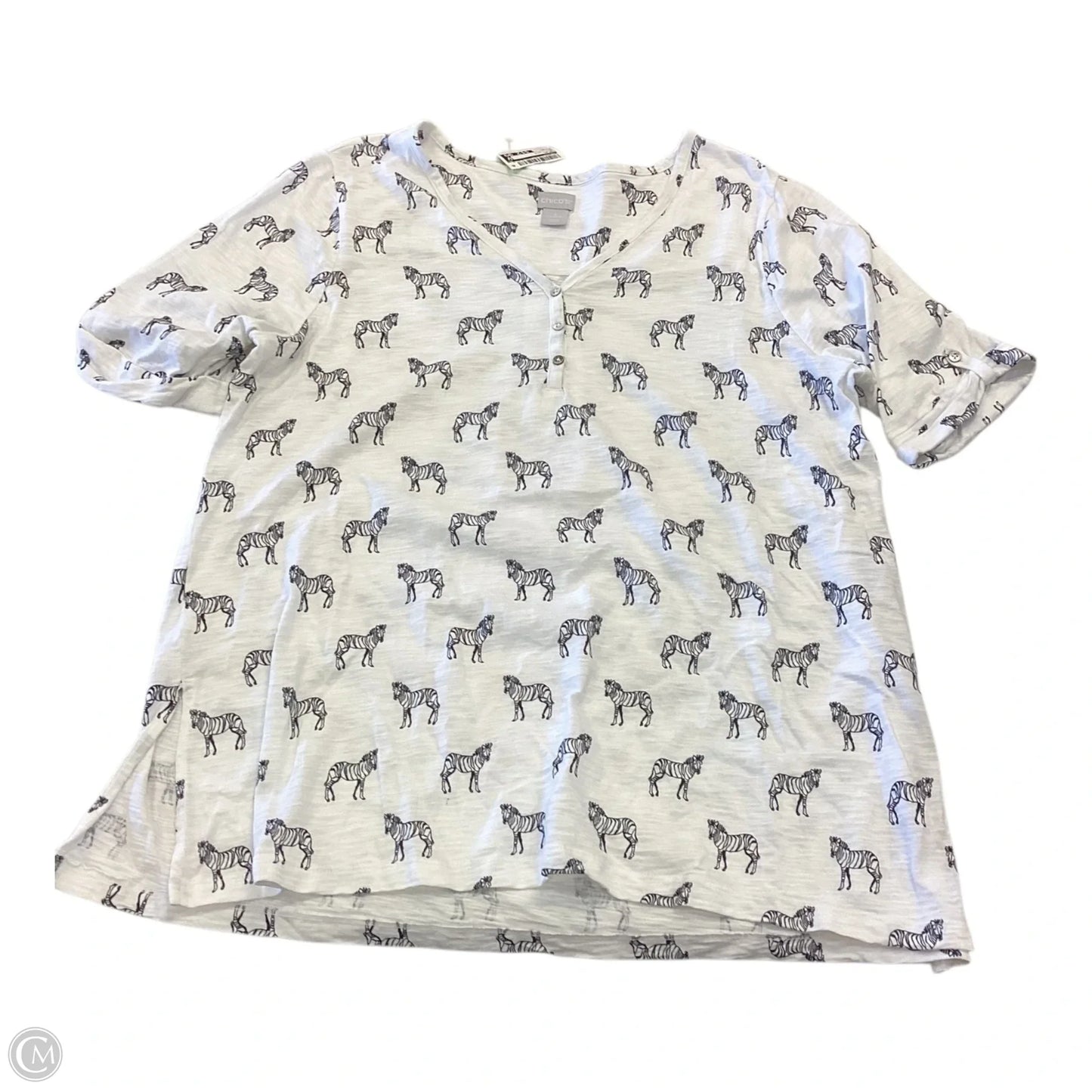 Top Short Sleeve By Chicos In Black & White, Size: Xl