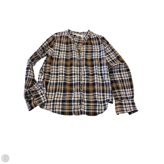 Top Long Sleeve By Loft In Checkered Pattern, Size: Xs
