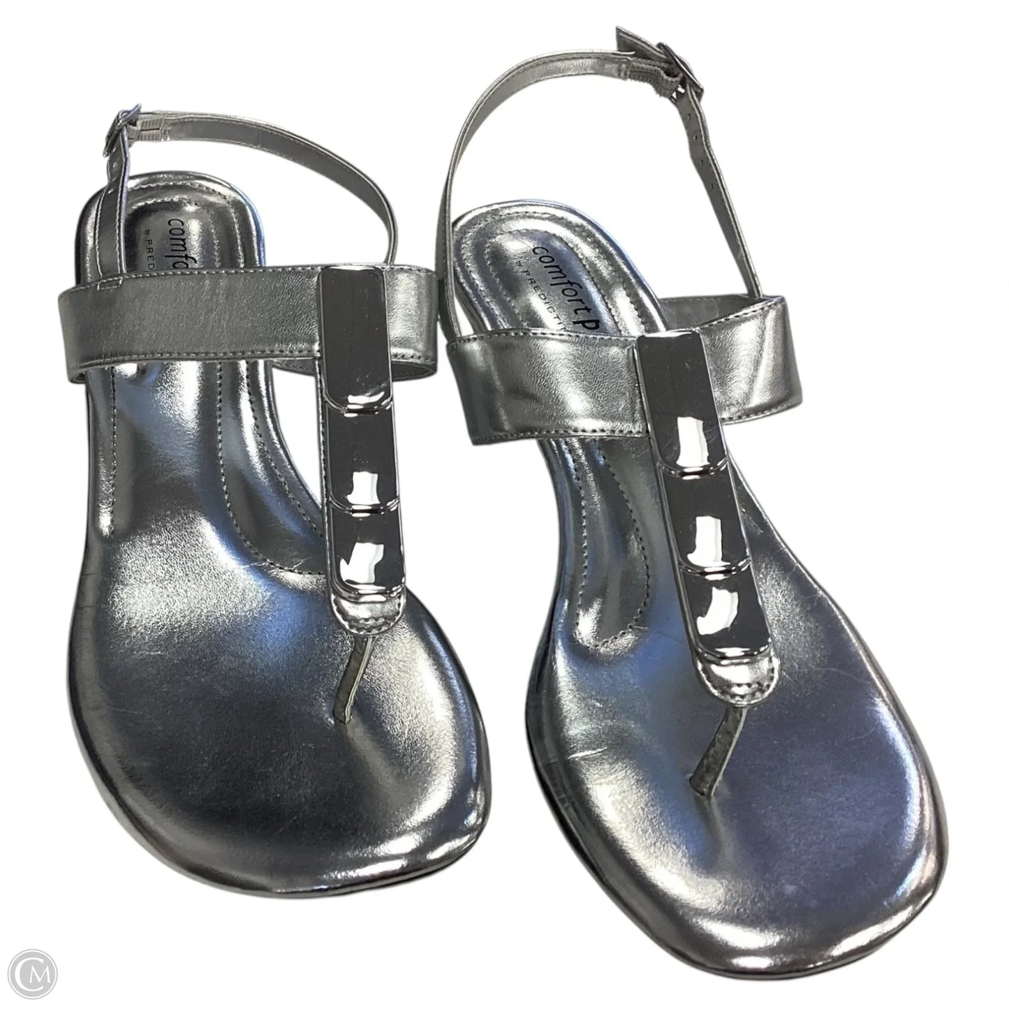 Sandals Heels Wedge By Comfort Plus In Silver, Size: 10