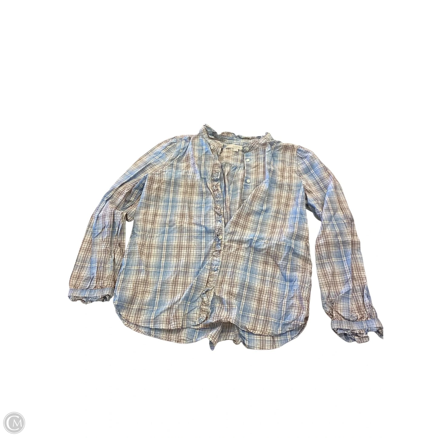 Blouse Long Sleeve By Loft In Blue & Brown, Size: M