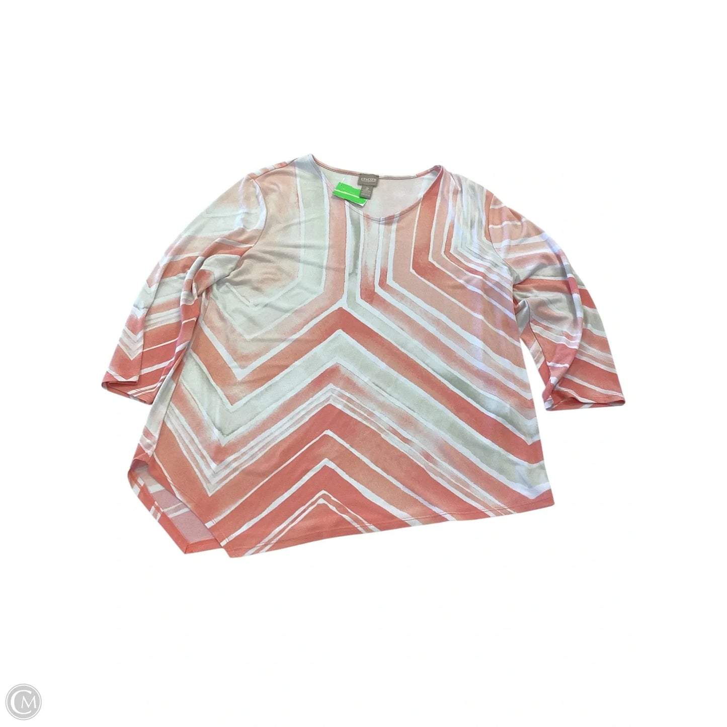 Top 3/4 Sleeve By Chicos In Orange & White, Size: L