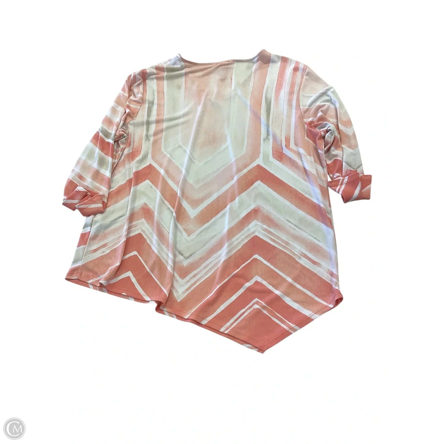 Top 3/4 Sleeve By Chicos In Orange & White, Size: L