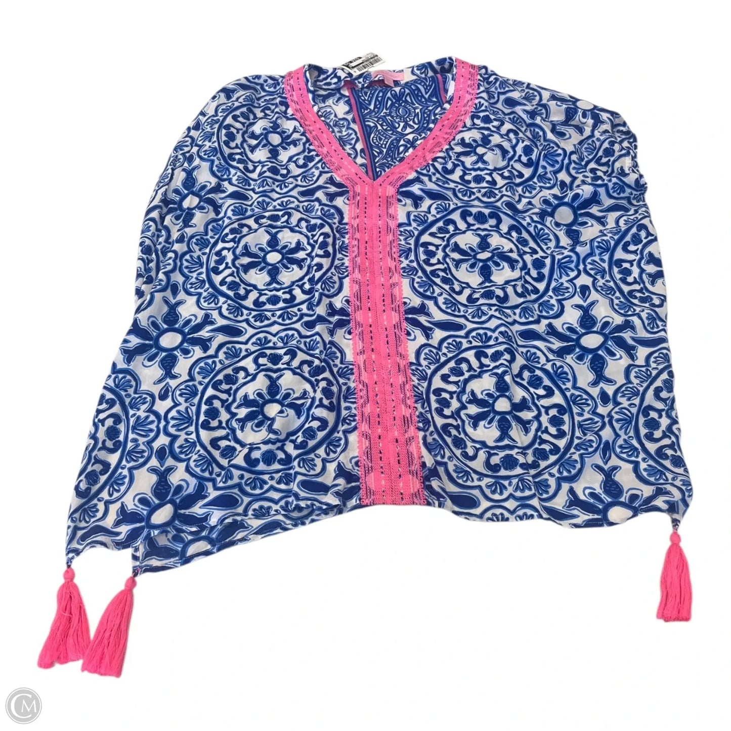 Top Short Sleeve Designer By Lilly Pulitzer In Blue & Pink, Size: S