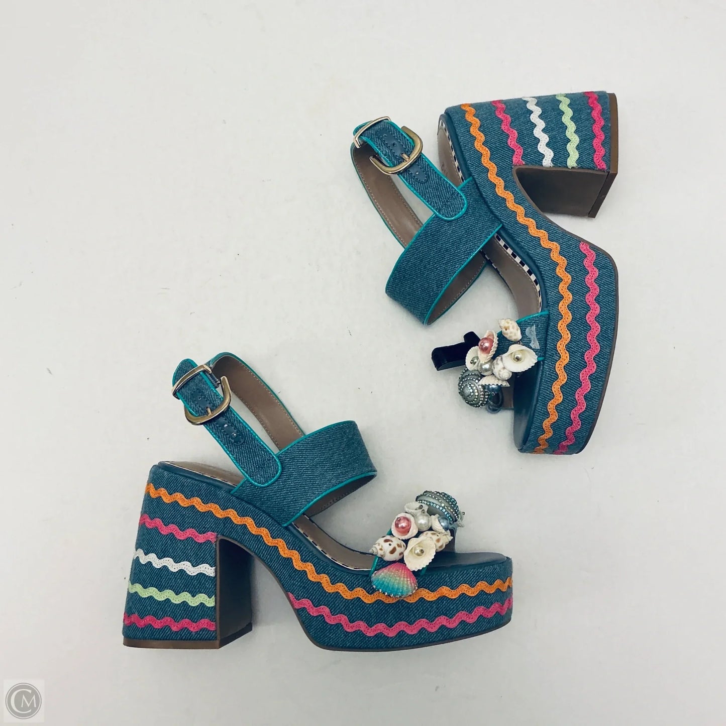 Sandals Heels Platform By Betsey Johnson In Blue, Size: 7.5