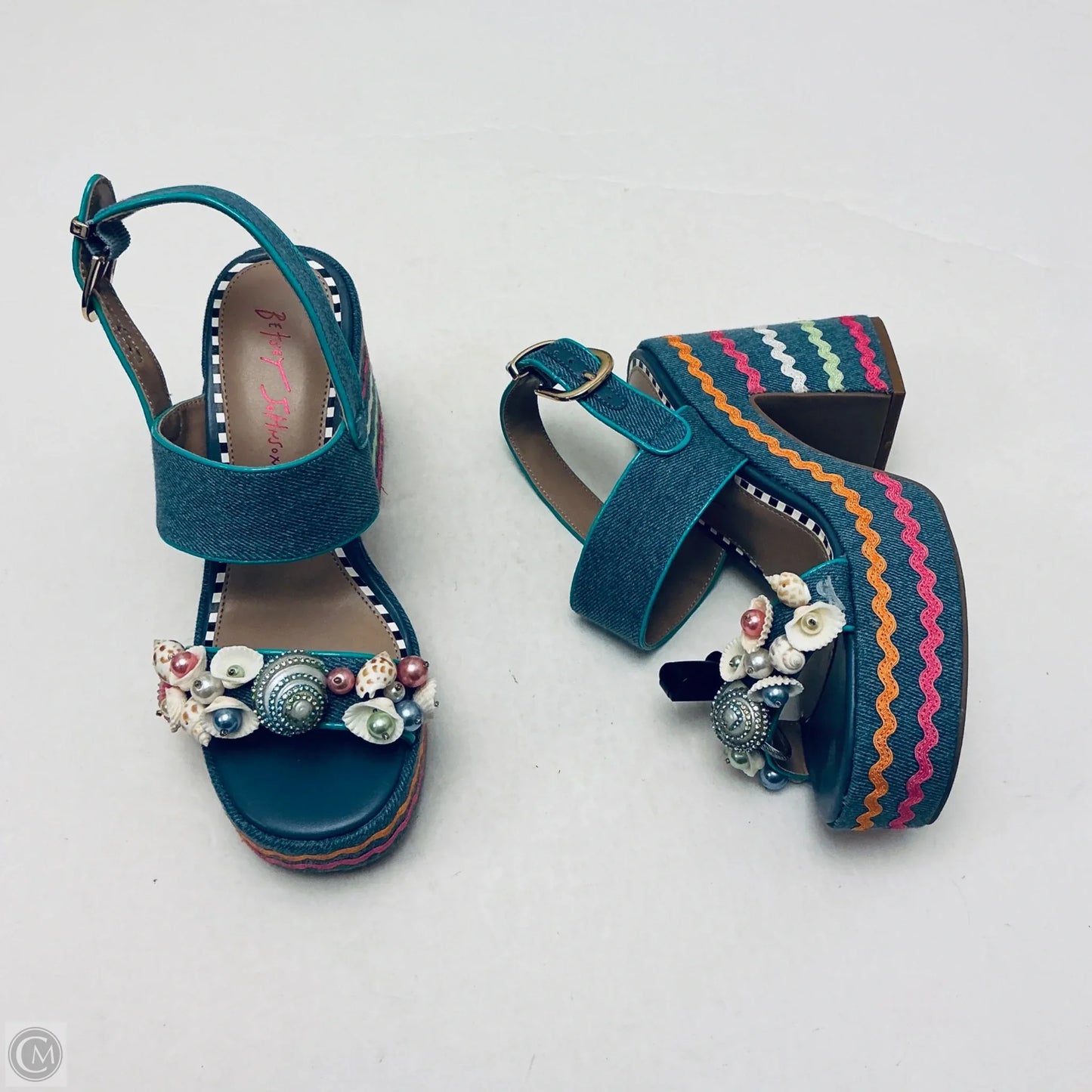 Sandals Heels Platform By Betsey Johnson In Blue, Size: 7.5