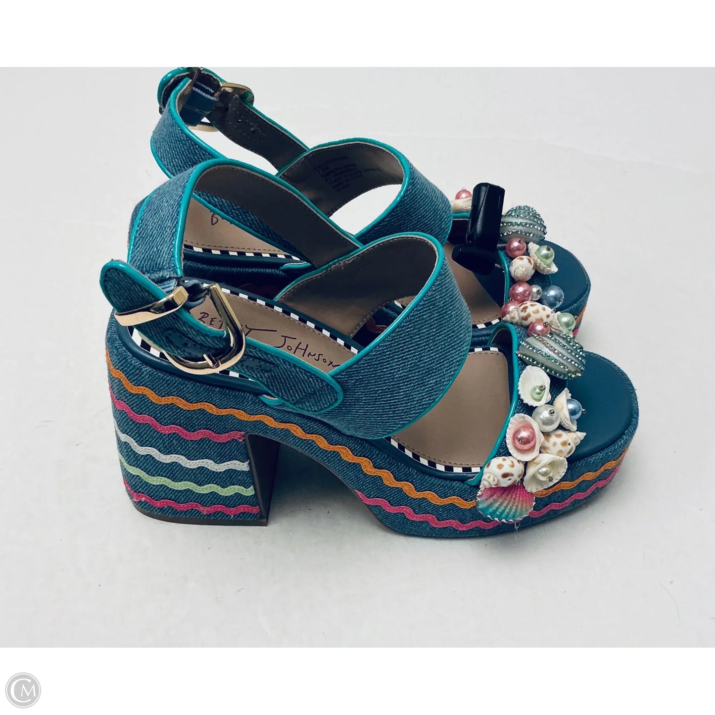 Sandals Heels Platform By Betsey Johnson In Blue, Size: 7.5