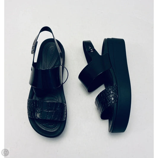 Sandals Heels Wedge By Crocs In Black, Size: 10