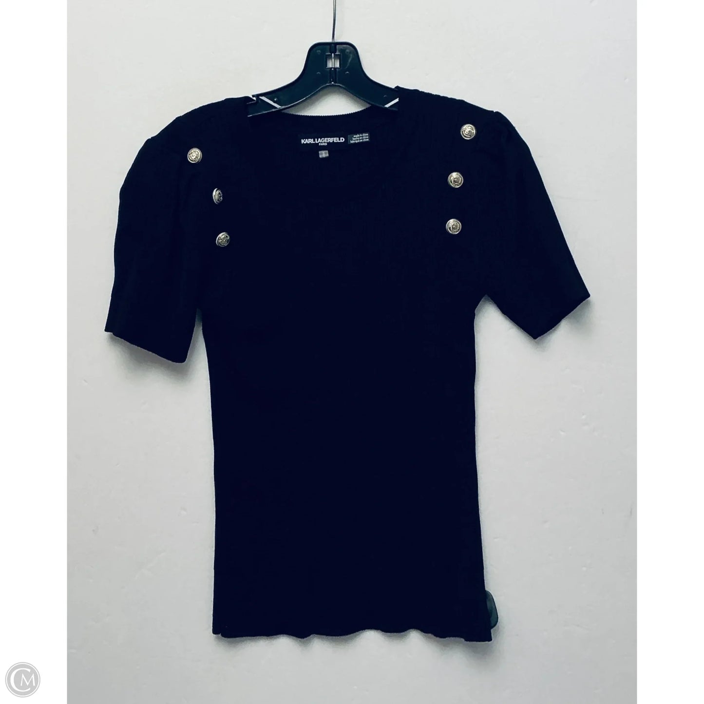 Top Short Sleeve Designer By Karl Lagerfeld In Black, Size: M