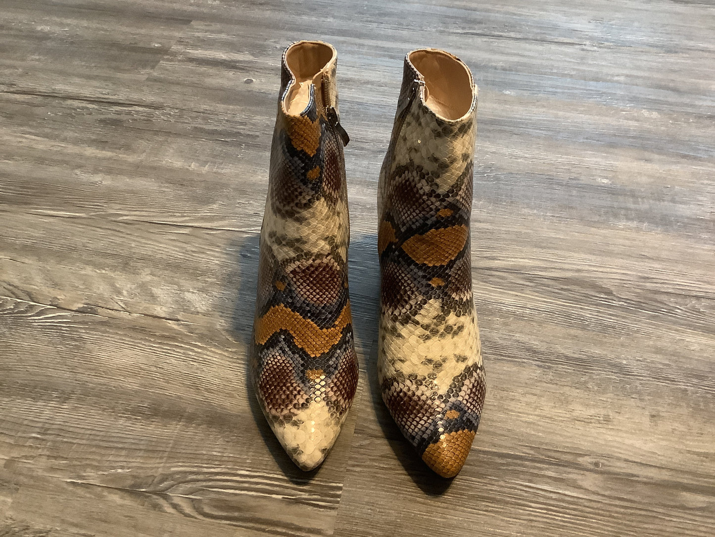 Snakeskin Print Boots Ankle Heels Yoki, Size 10