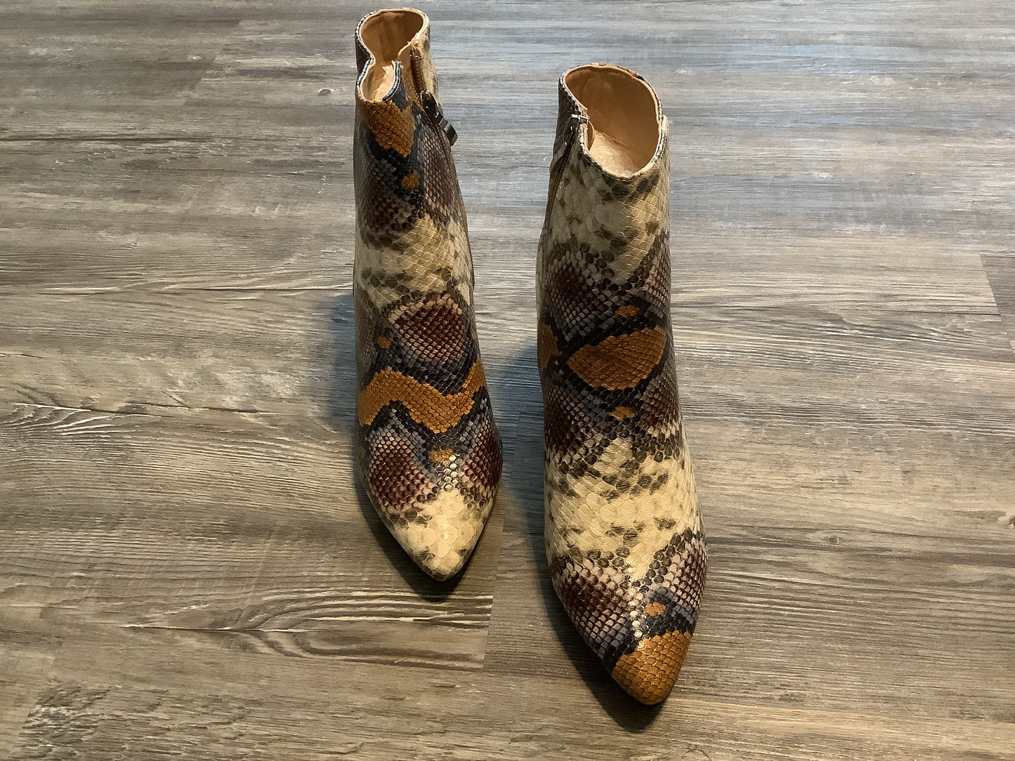 Snakeskin Print Boots Ankle Heels Yoki, Size 10