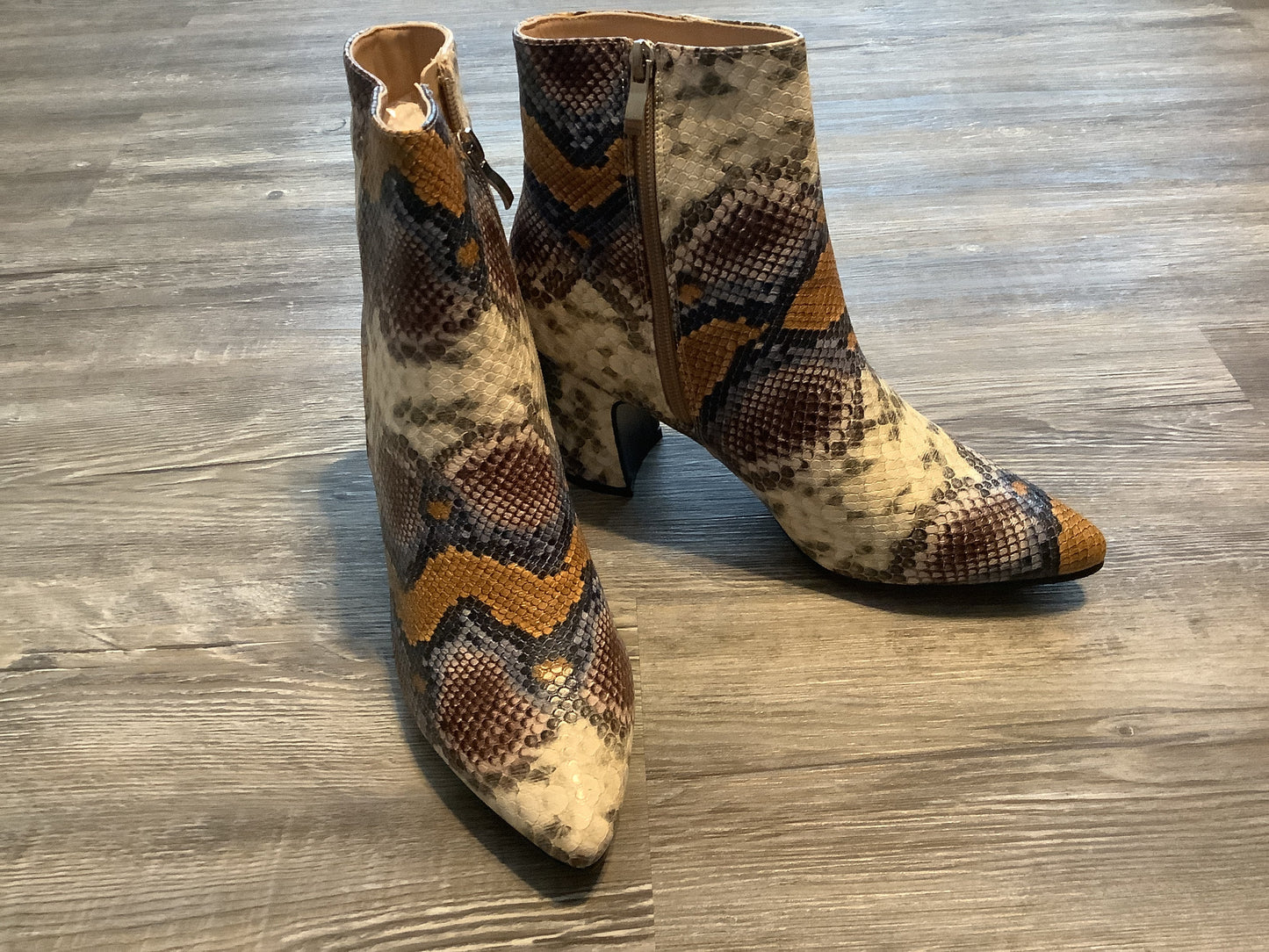 Snakeskin Print Boots Ankle Heels Yoki, Size 10