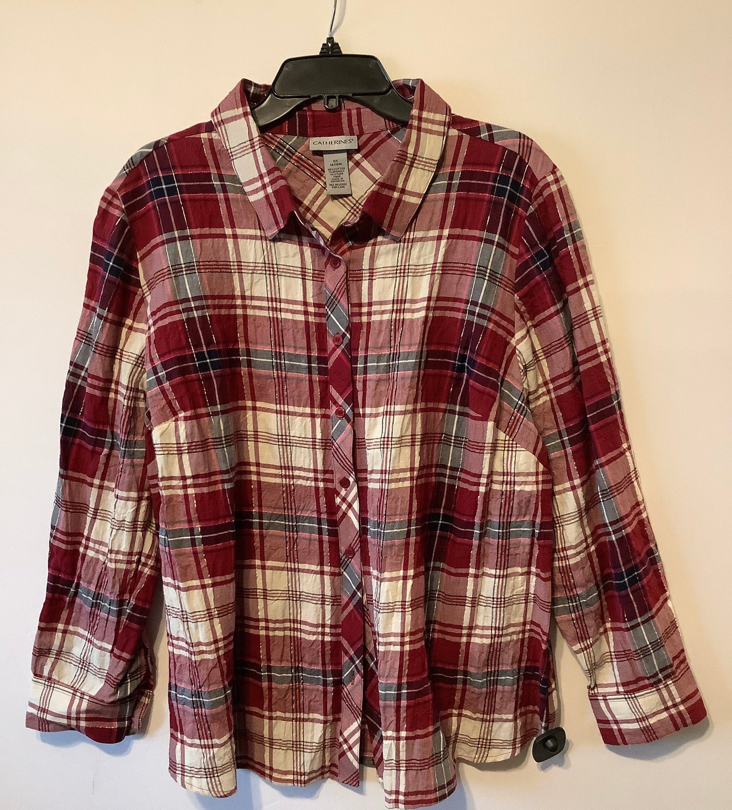 Top Long Sleeve By Catherines In Plaid Pattern, Size: 1x