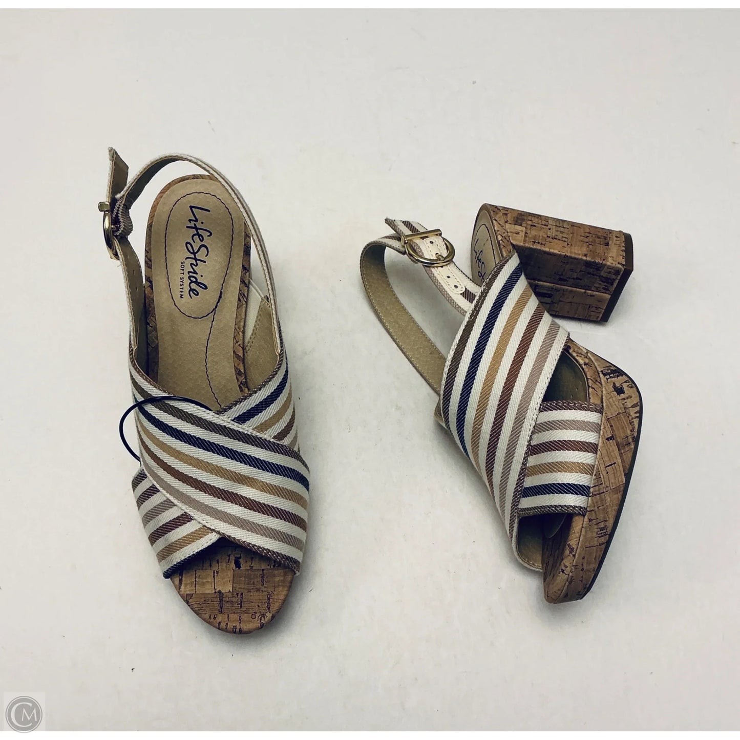 Sandals Heels Block By Life Stride In Striped Pattern, Size: 7
