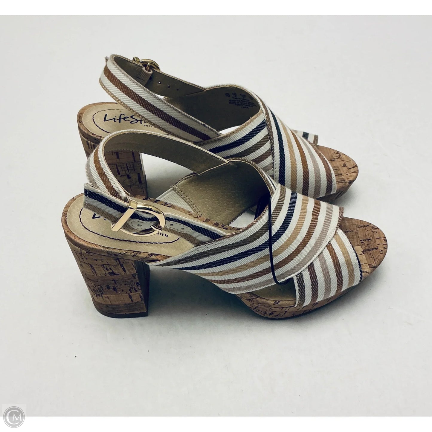 Sandals Heels Block By Life Stride In Striped Pattern, Size: 7