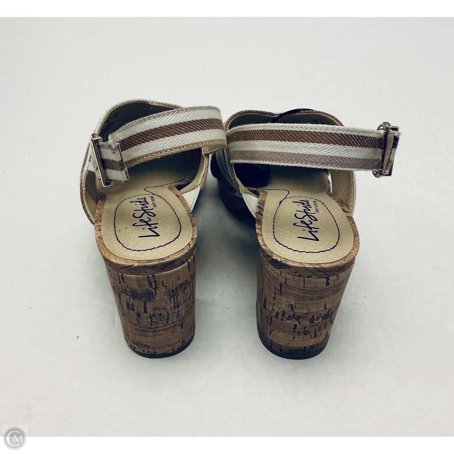 Sandals Heels Block By Life Stride In Striped Pattern, Size: 7