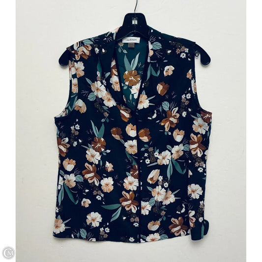 Top Sleeveless By Calvin Klein In Floral Print, Size: M