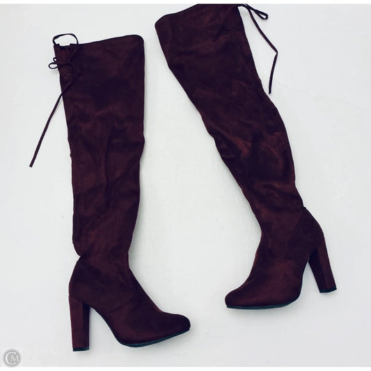 Boots Knee Heels By Top Moda In Maroon, Size: 6.5