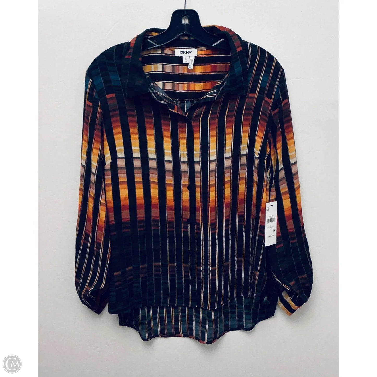 Top Long Sleeve By Dkny In Striped Pattern, Size: L