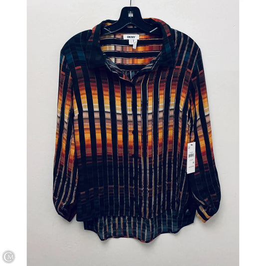 Top Long Sleeve By Dkny In Striped Pattern, Size: L