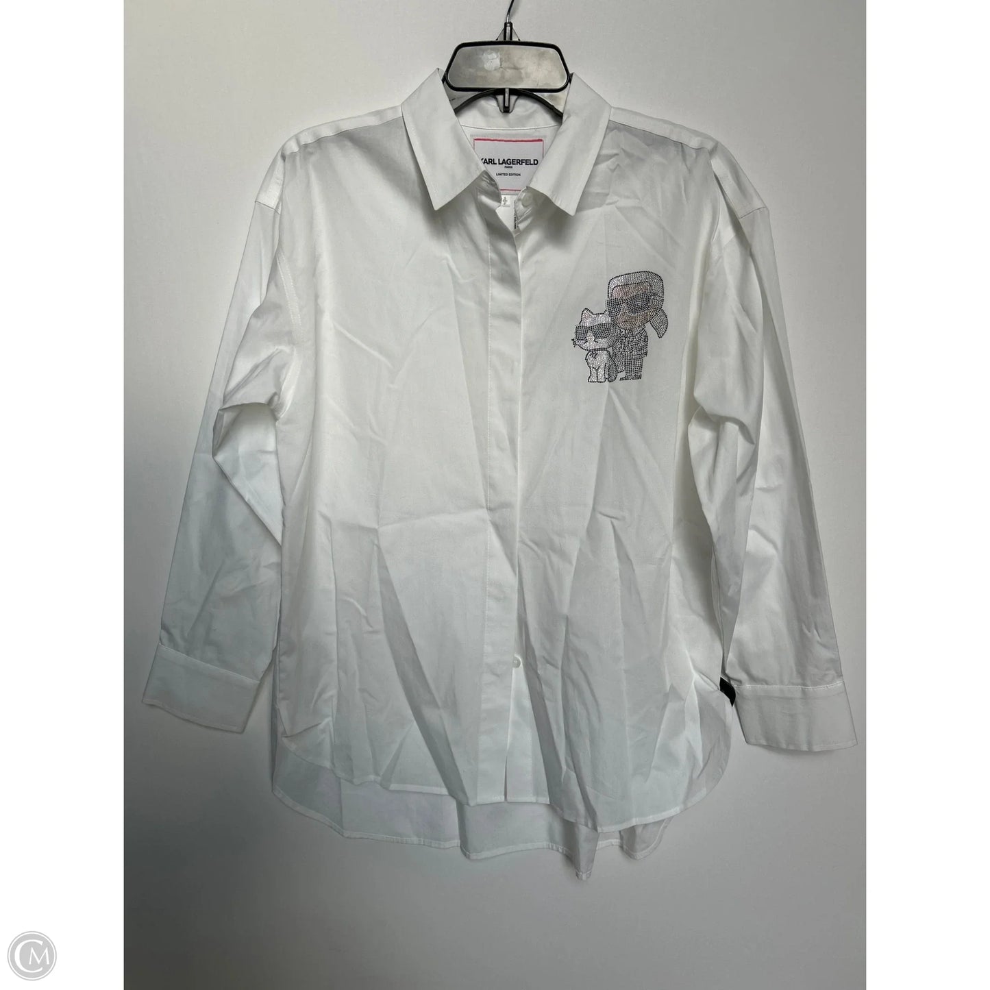 Top Long Sleeve Designer By Karl Lagerfeld In White, Size: S