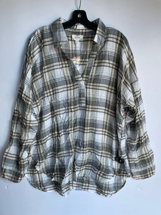 Plaid Pattern Top Long Sleeve Clothes Mentor, Size 1x