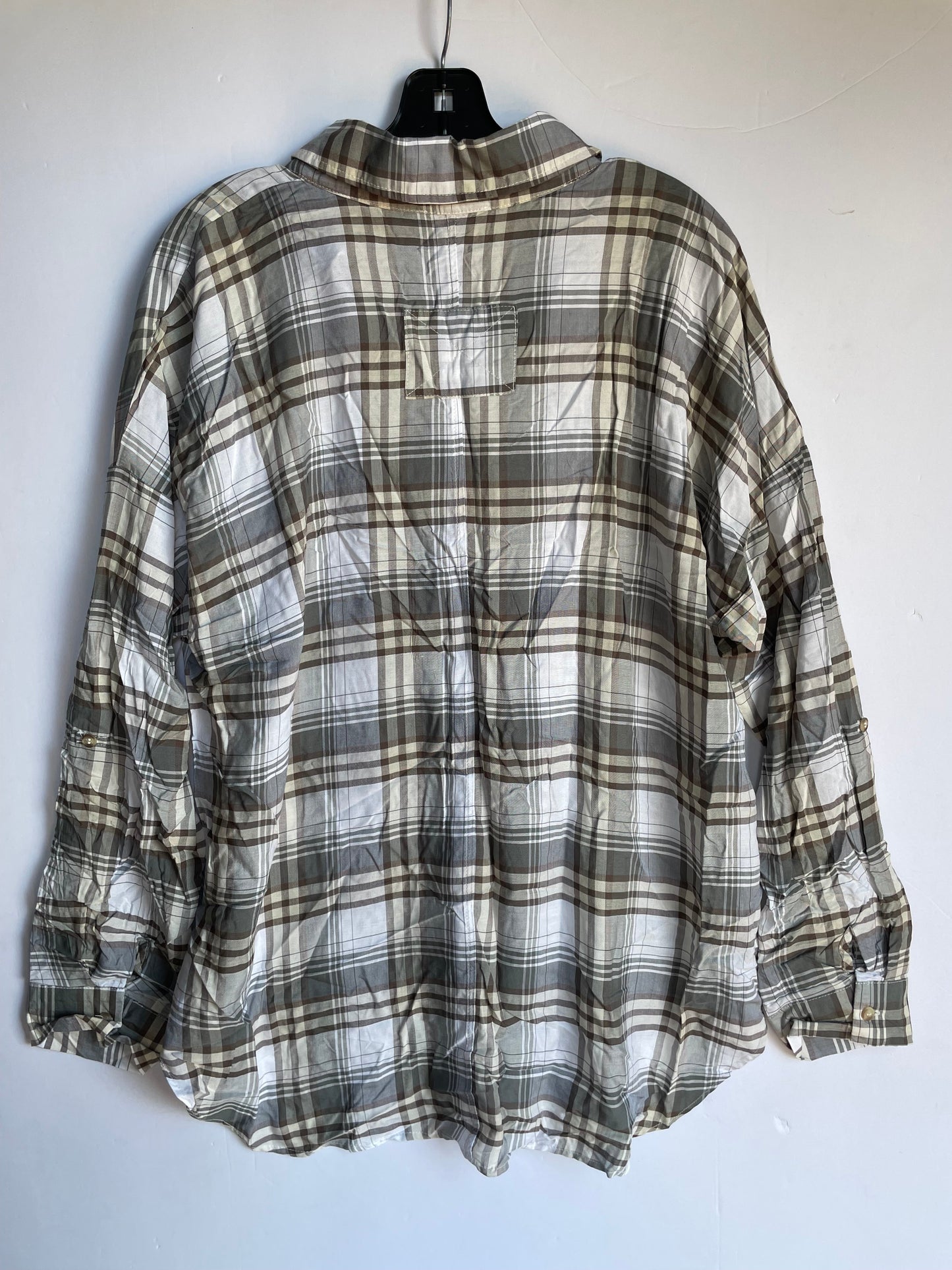 Plaid Pattern Top Long Sleeve Cme, Size 1x