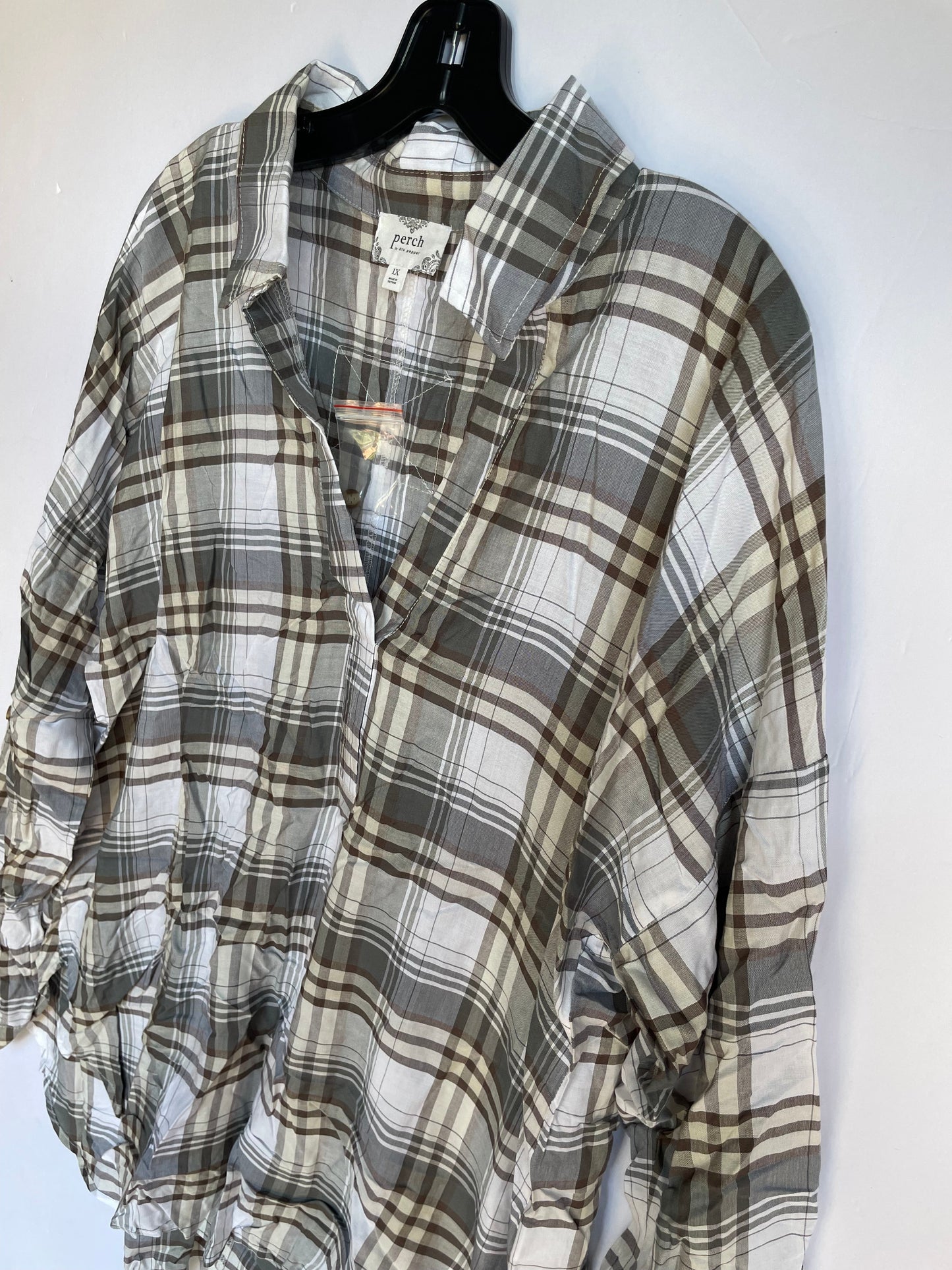Plaid Pattern Top Long Sleeve Cme, Size 1x