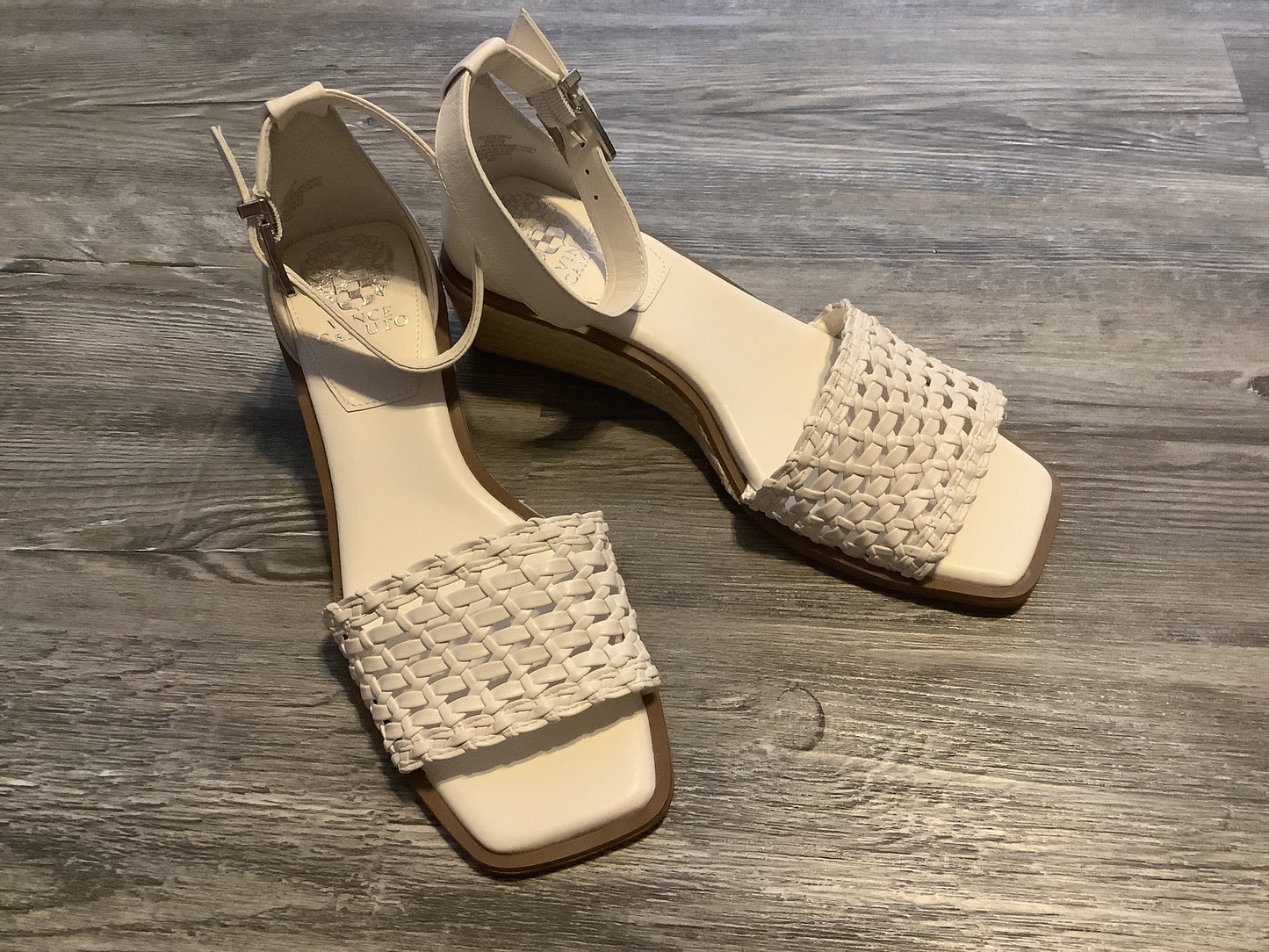 White Sandals Heels Wedge Vince Camuto, Size 8