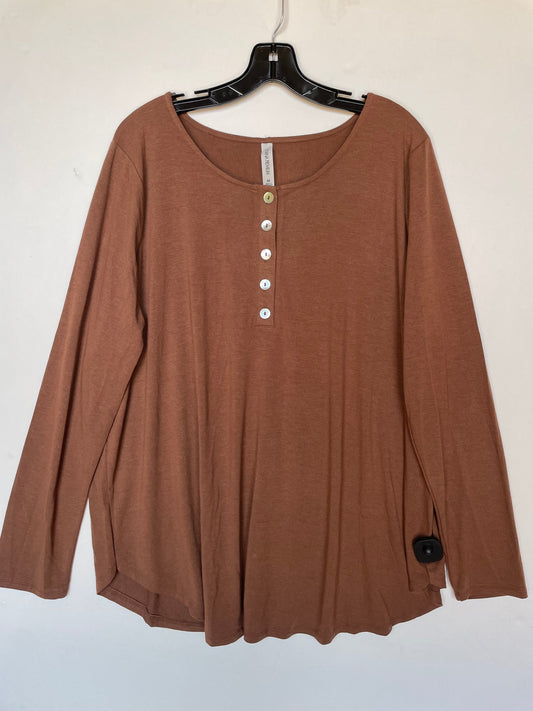 Top Long Sleeve Basic By Zenana Outfitters In Brown, Size: 3x