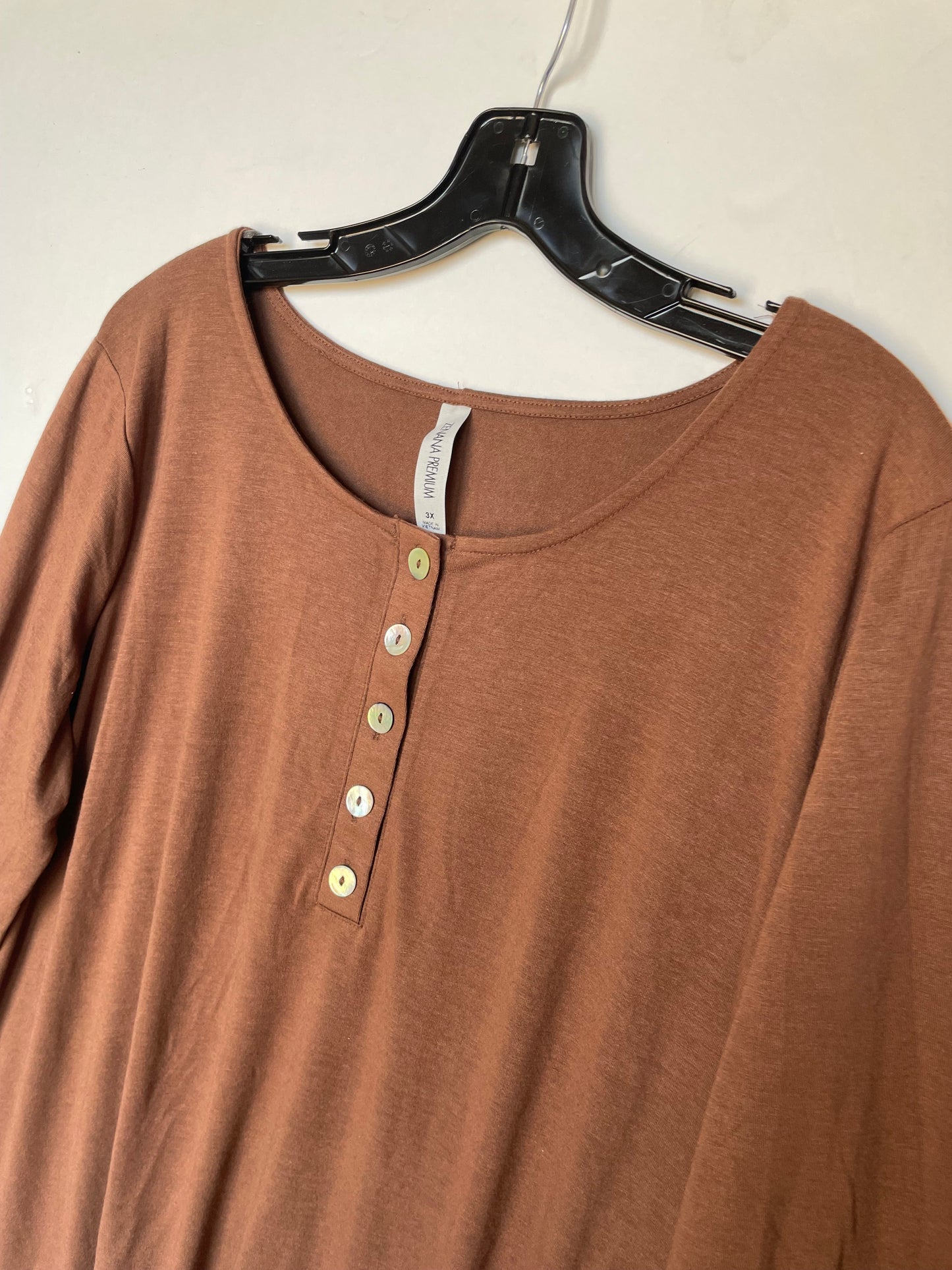 Top Long Sleeve Basic By Zenana Outfitters In Brown, Size: 3x