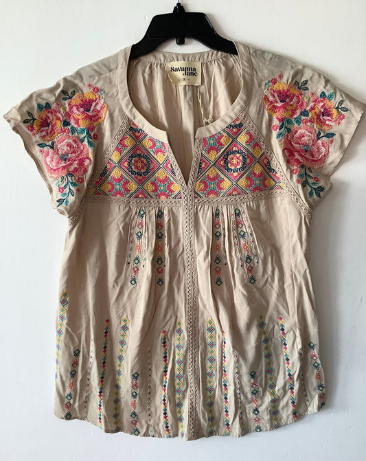 Top Short Sleeve By Savanna Jane In Multi-colored, Size: 1x