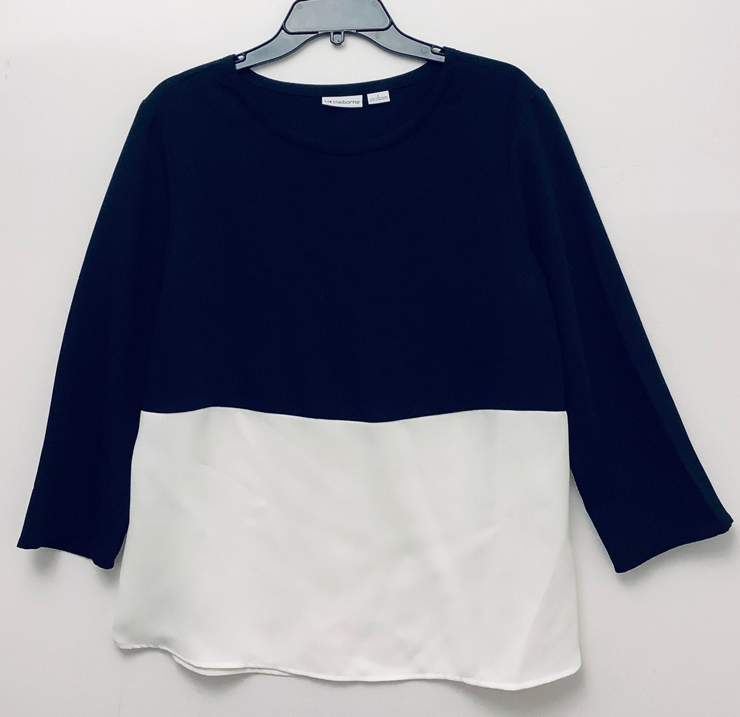 Top Long Sleeve By Liz Claiborne In Black & White, Size: L