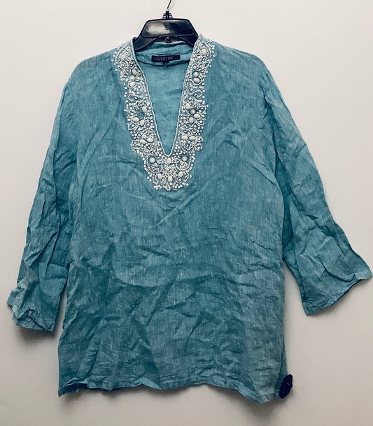 Top Long Sleeve Designer By Lafayette 148 In Teal, Size: L