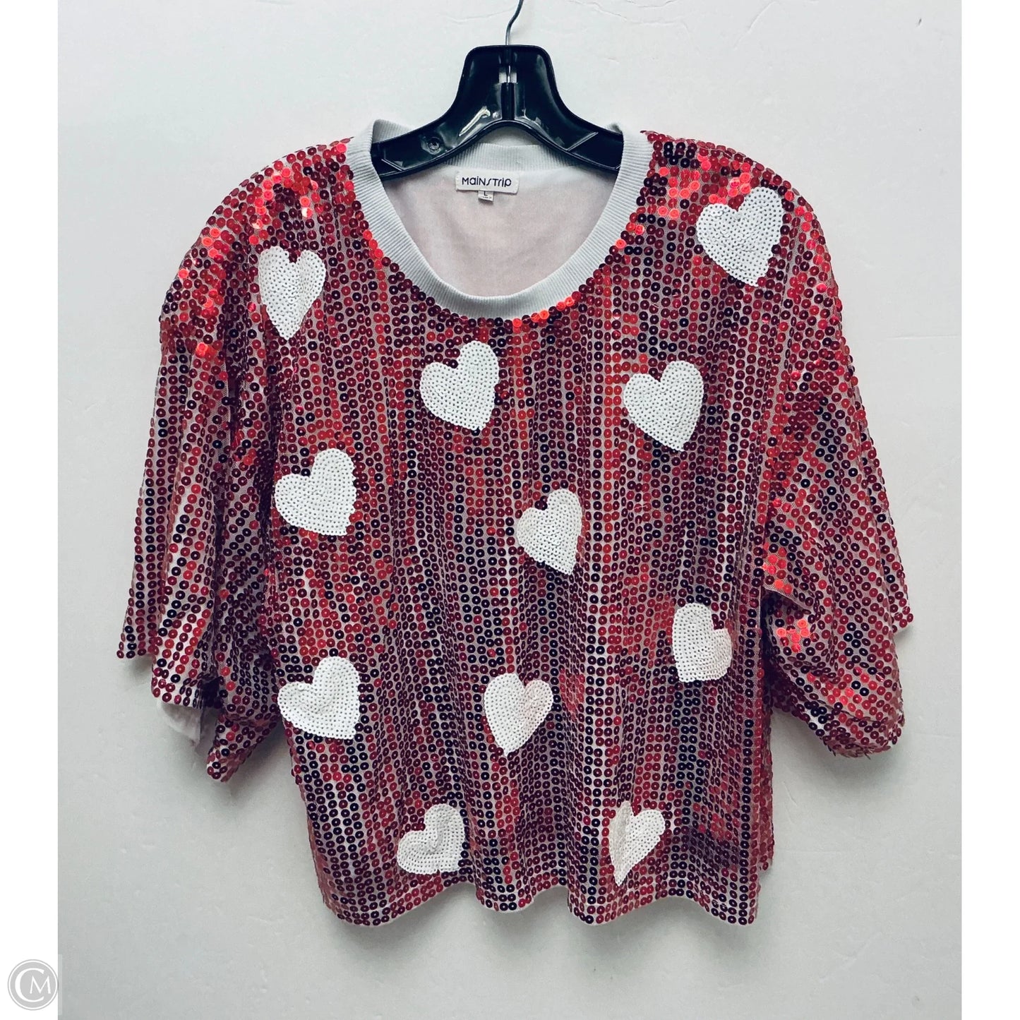 Top Short Sleeve By Main Strip In Red, Size: L