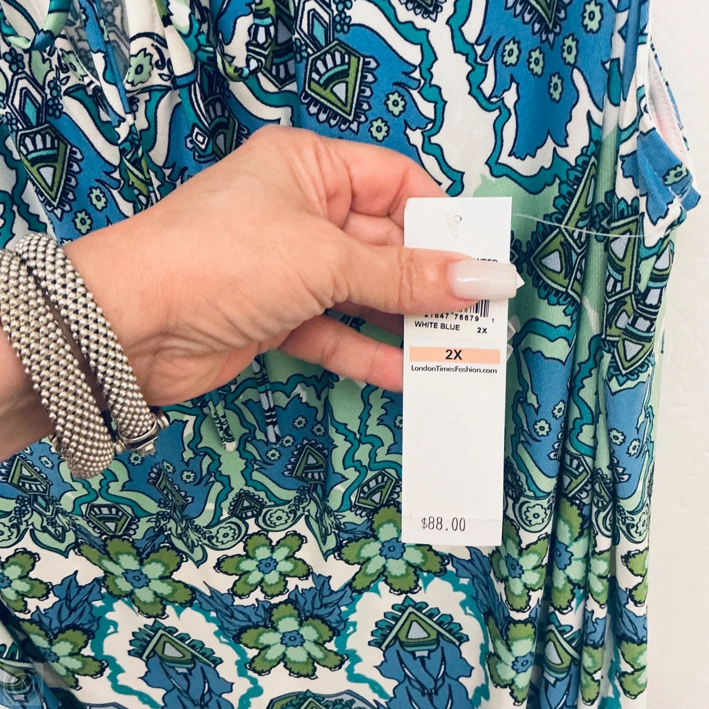 Dress Casual Short By London Times In Blue & Green, Size: 2x