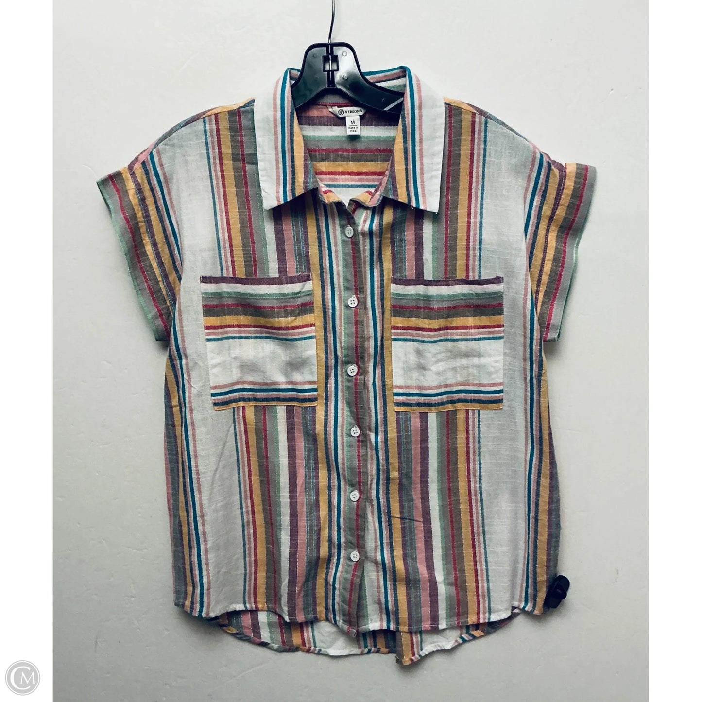 Top Short Sleeve By Versona In Striped Pattern, Size: M