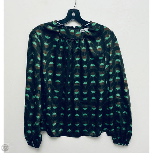 Top Long Sleeve By Zara In Green, Size: M