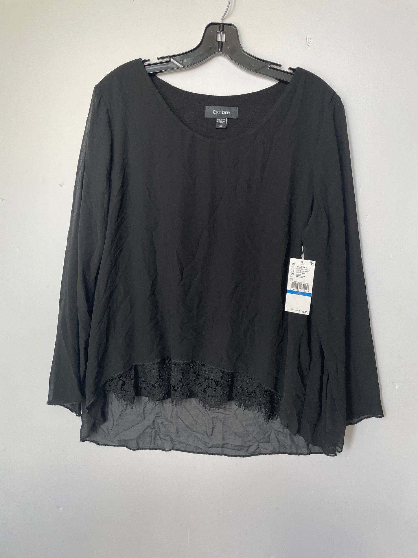 Black Top Long Sleeve Karen Kane, Size Xl