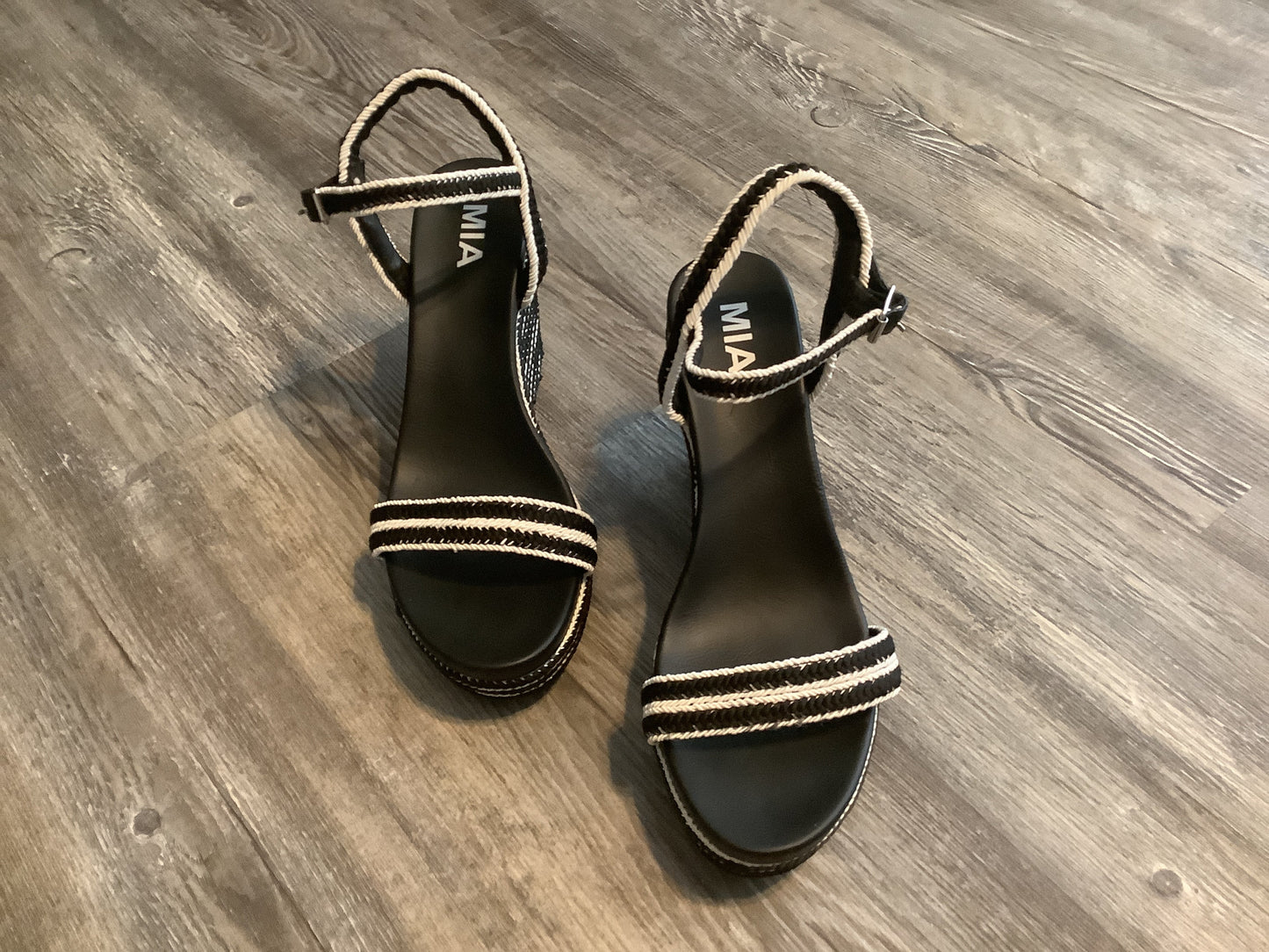 Black & White Sandals Heels Wedge Mia, Size 8.5